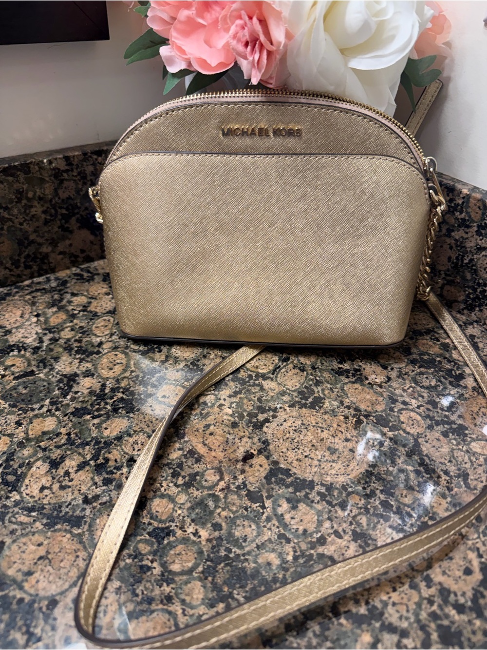 Or best offer :) Michael Kors Metallic Gold Saffiano Dome Crossbody
